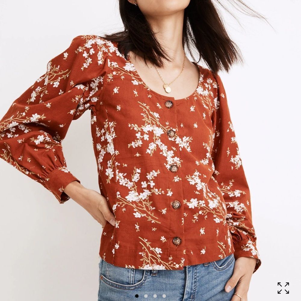 Madewell Corduroy Peasant Top Floral Print